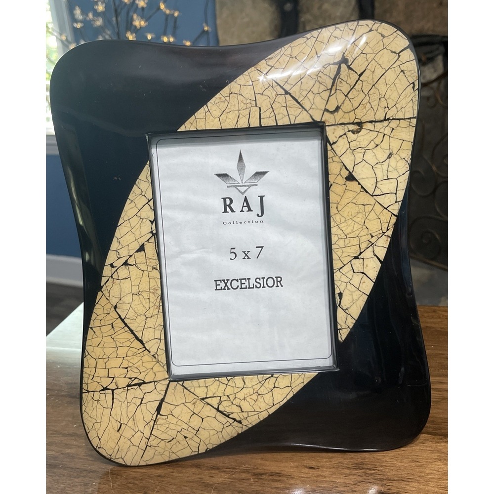 RAJ Collection Excelsior 5x7 Picture Frame – Black & Crackle Tan Modern Abstract